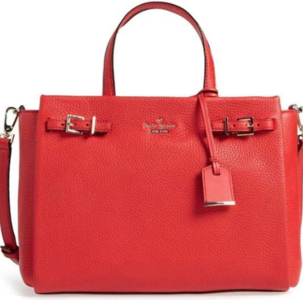 kate spade Women's Lanie Leather Large Top Handle Red Satchel Crossbody